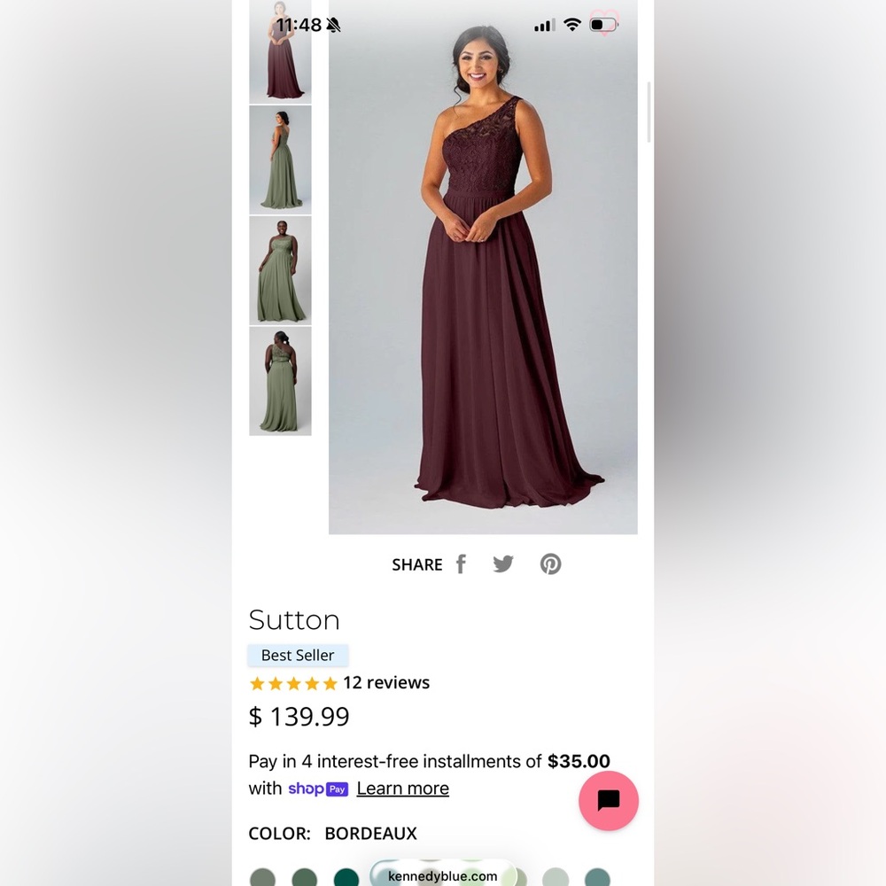 Kennedy Blue Sutton One-Shoulder Bordeaux Bridesmaid Dress